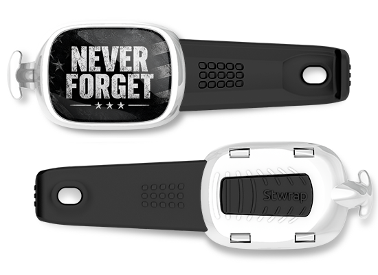 Never Forget 9/11 memorial Stwrap bag tag front and back view