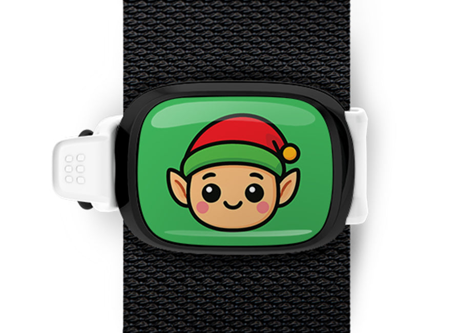 Elf Christmas Bag Tag mounted on a bag strap