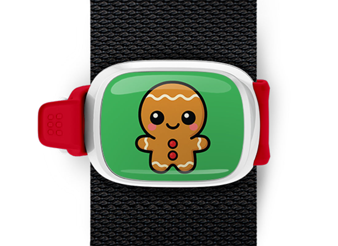 Gingerbread Man bag tag Stwrap mounted on backpack strap