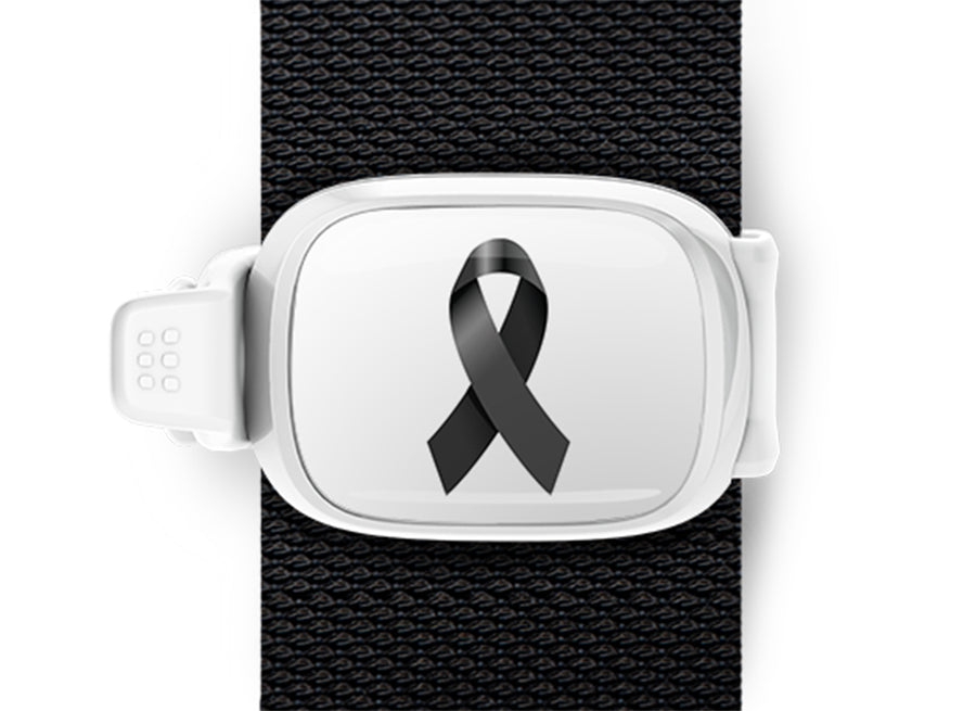 Melanoma Awareness Ribbon Bag Tag by Stwrap shown as a flat strap-mounted bag tag