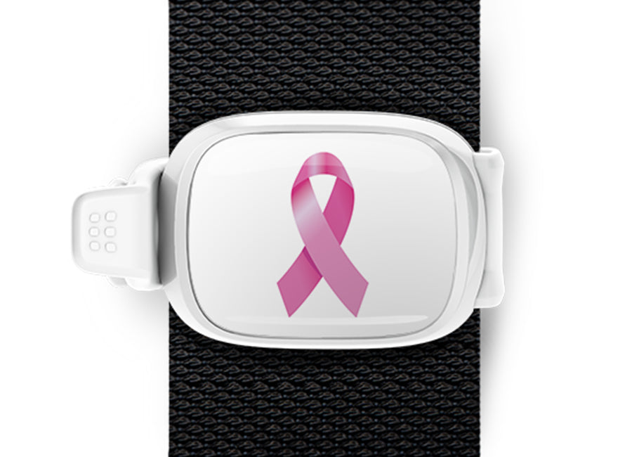 Breast Cancer Awareness Ribbon Bag Tag by Stwrap shown as a flat strap-mounted bag tag