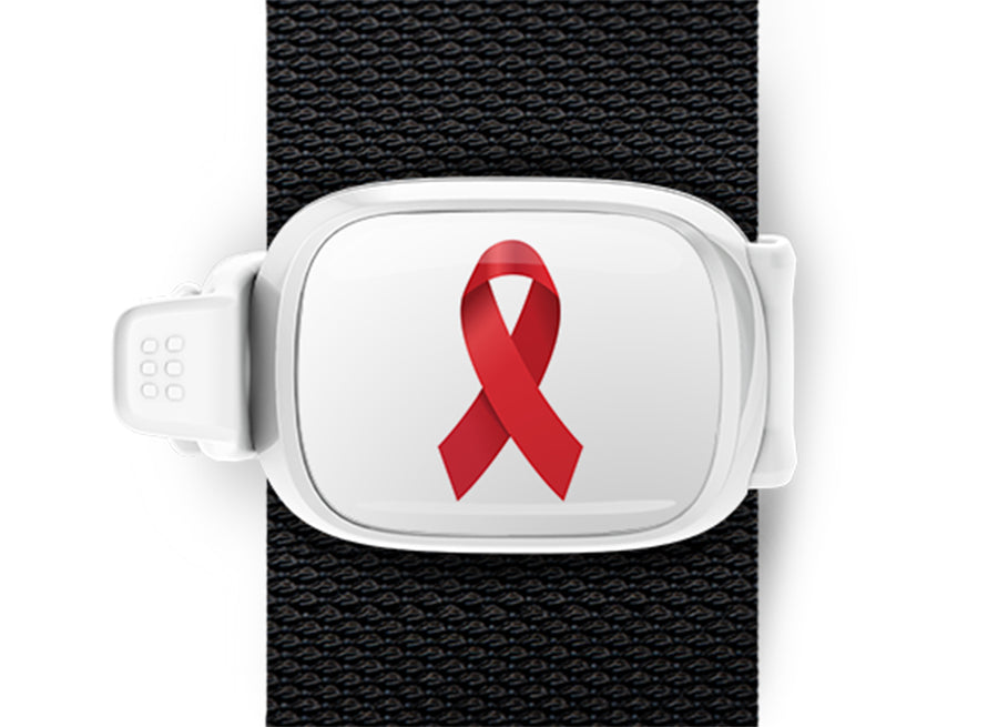 HIV / AIDS Awareness Ribbon Bag Tag by Stwrap shown as a flat strap-mounted bag tag