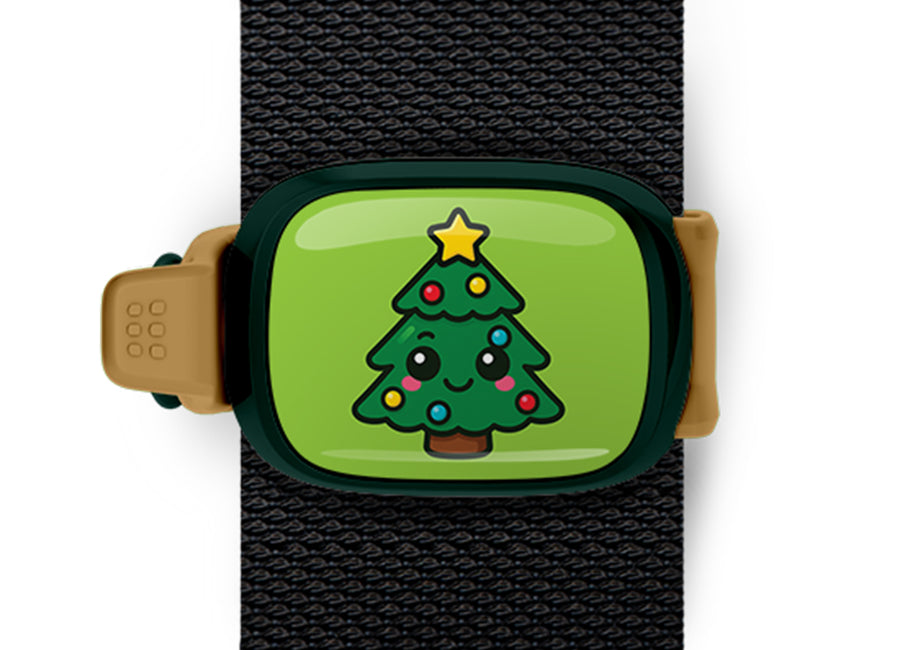 Christmas Tree Christmas Bag Tag mounted on a bag strap