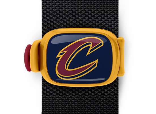 Cleveland Cavaliers nba bag tag Stwrap yellow front case and maroon back case and yellow band mounted on backpack strap
