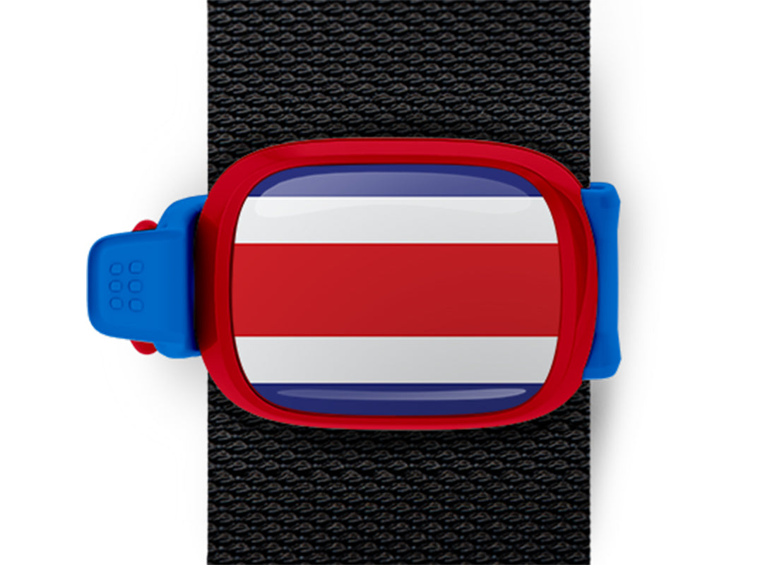 Costa Rica flag Stwrap bag tag mounted on a bag strap