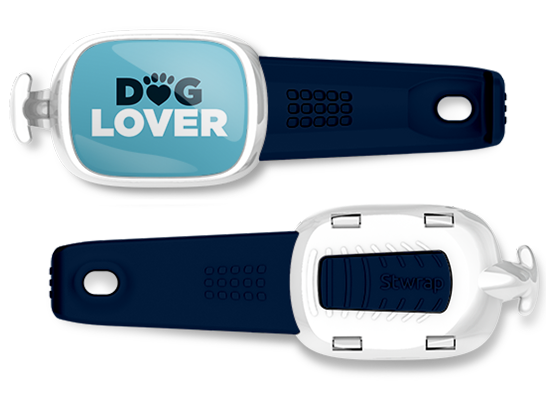 Dog Lover bag tag Stwrap mounted on backpack strap