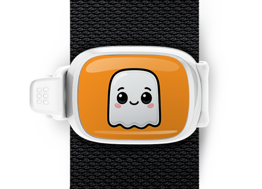 Ghost Halloween Bag Tag mounted on a bag strap