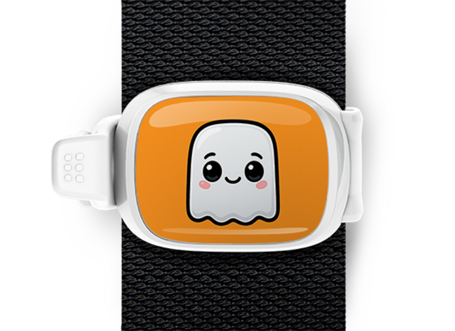 Ghost Halloween Bag Tag mounted on a bag strap