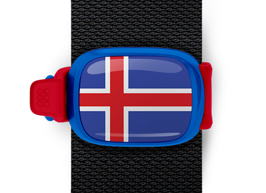 Iceland flag Stwrap bag tag mounted on a bag strap
