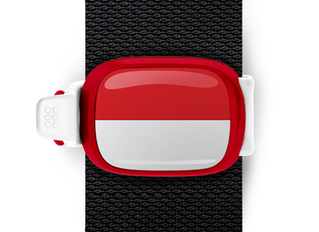 Indonesia flag Stwrap bag tag mounted on a bag strap