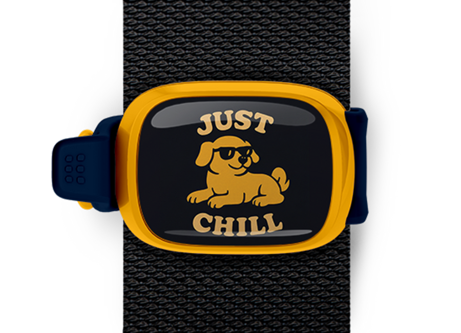 Just Chill Bag Tag mounted on a bag strap
