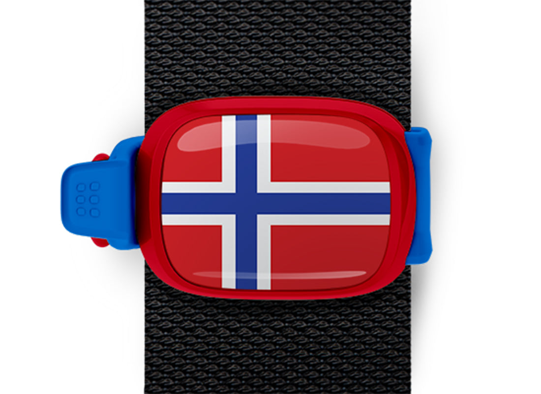 Norway flag Stwrap bag tag mounted on a bag strap
