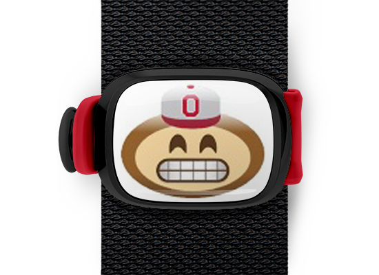 Ohio State Brutus Buckeye Emoji ncaa bag tag Stwrap grinning brutus mounted on backpack strap