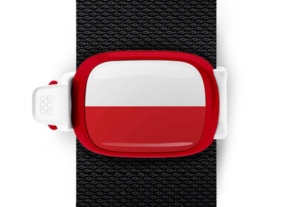 Poland flag Stwrap bag tag mounted on a bag strap