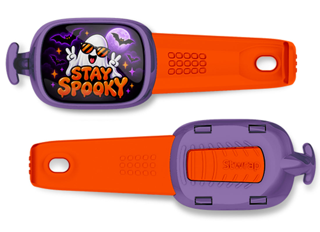 Stay Spooky Sunglasses Ghost Stwrap bag tag, front design and back view