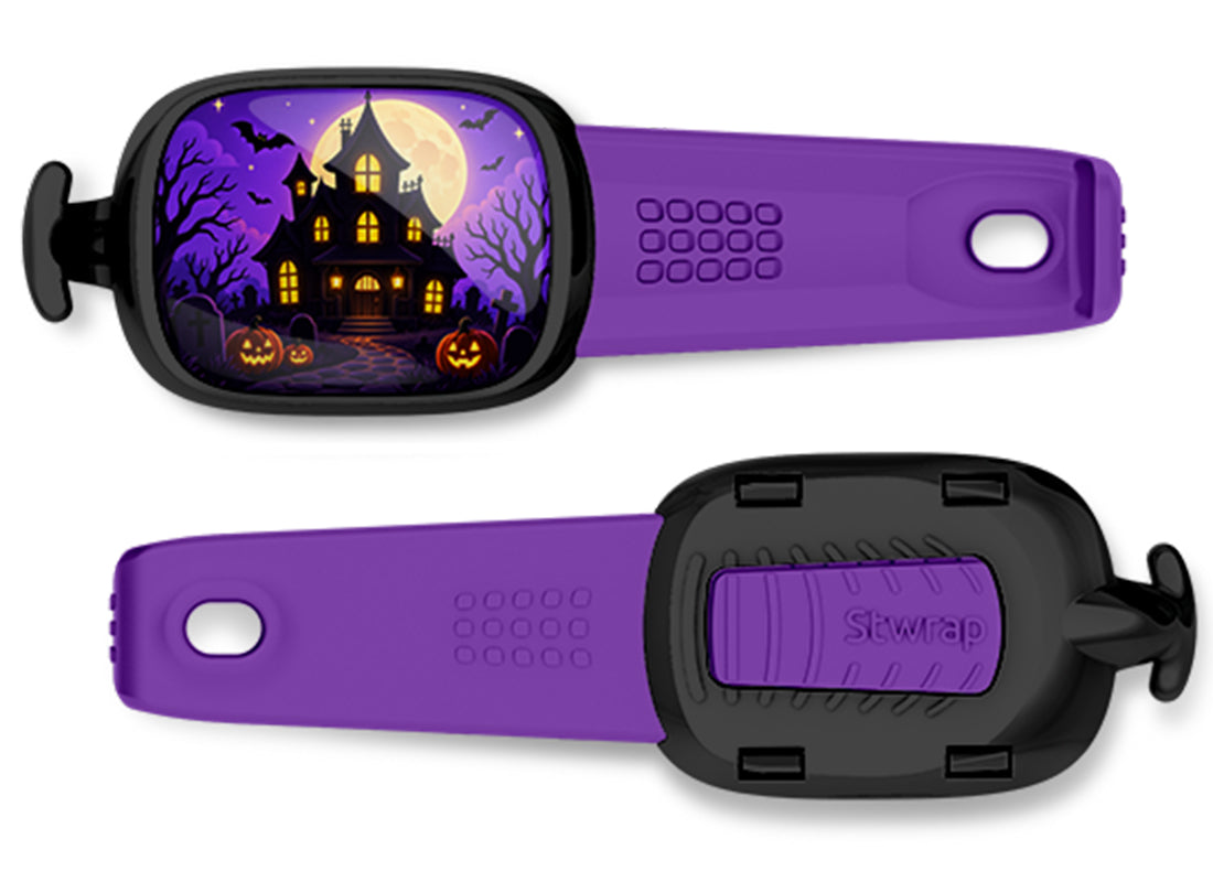 Haunted House Full Moon Stwrap bag tag, front design and back view