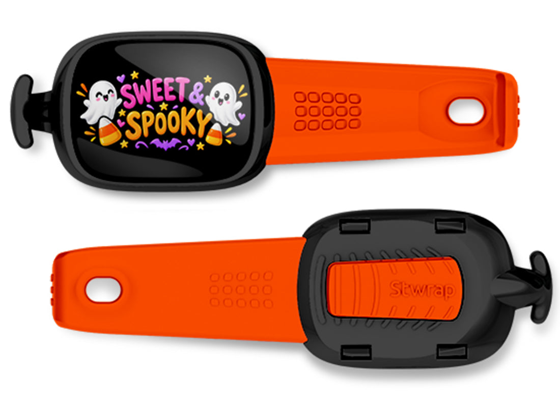 Sweet And Spooky Stwrap bag tag, front design and back view