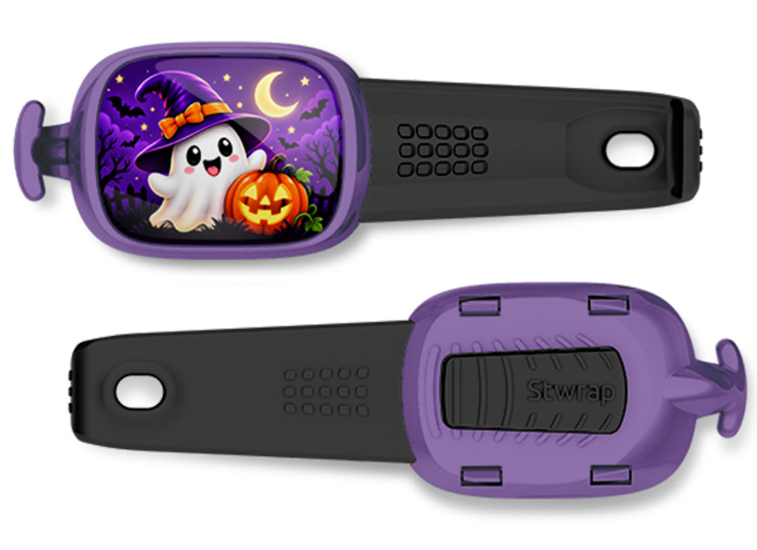 Witchy Ghost Stwrap bag tag, front design and back view