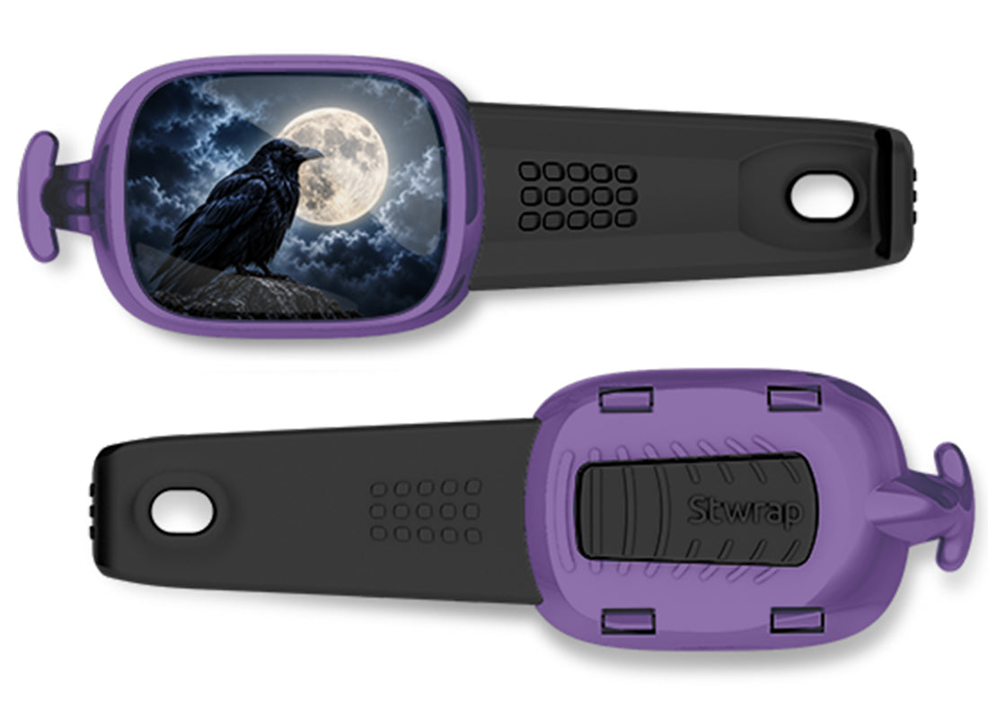 Raven Full Moon Stwrap bag tag, front design and back view