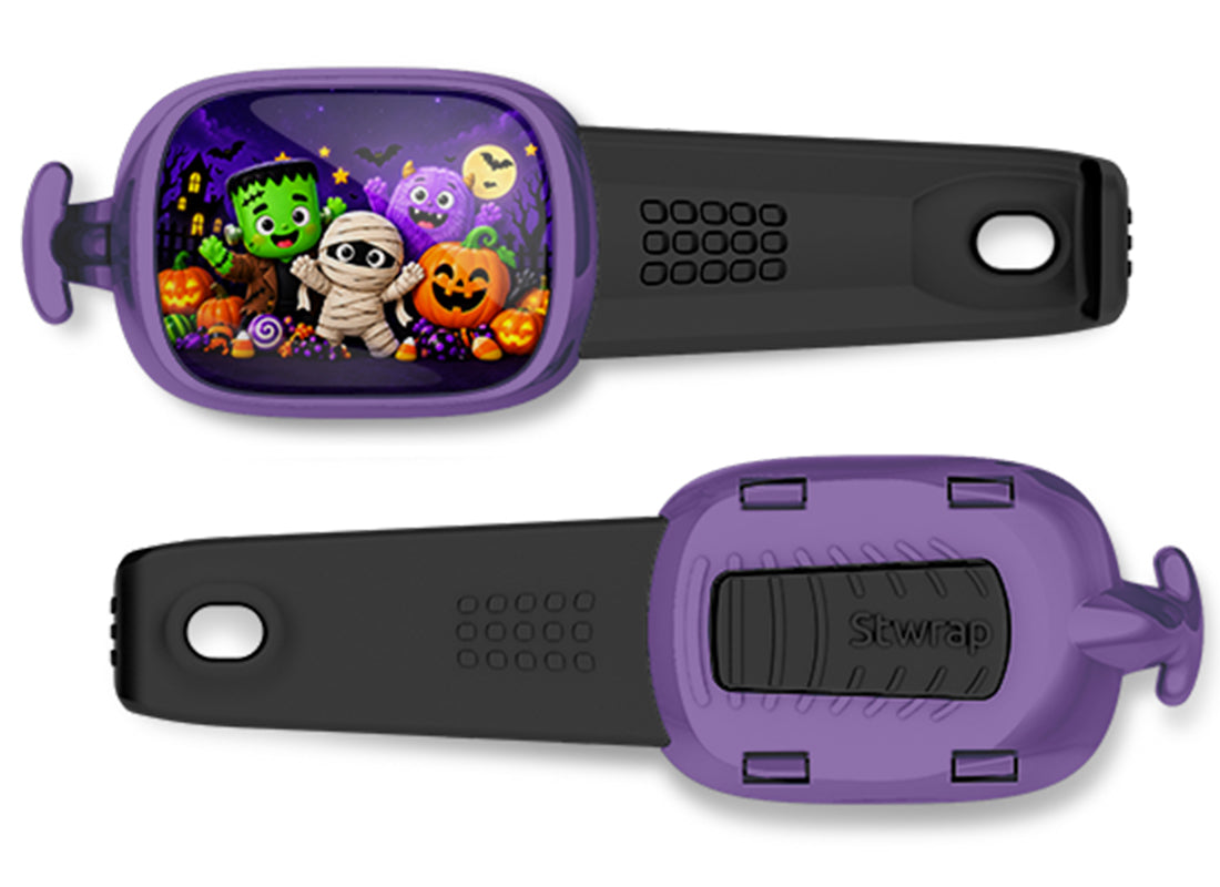 Halloween Monster Crew Stwrap bag tag, front design and back view