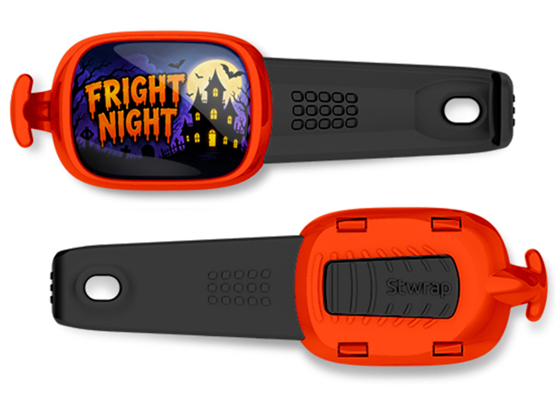 Fright Night Stwrap bag tag, front design and back view
