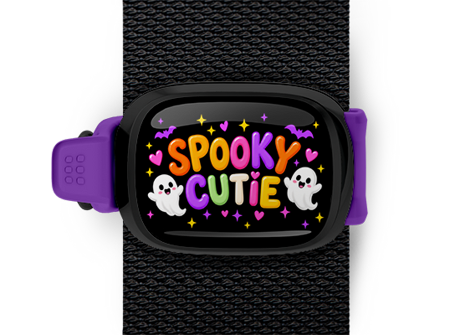 Spooky Cute Stwrap Halloween bag tag mounted on a black strap