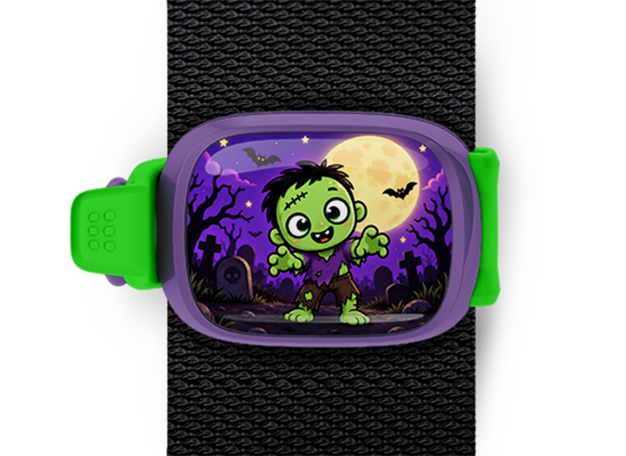 Cute Halloween Zombie Stwrap Halloween bag tag mounted on a black strap