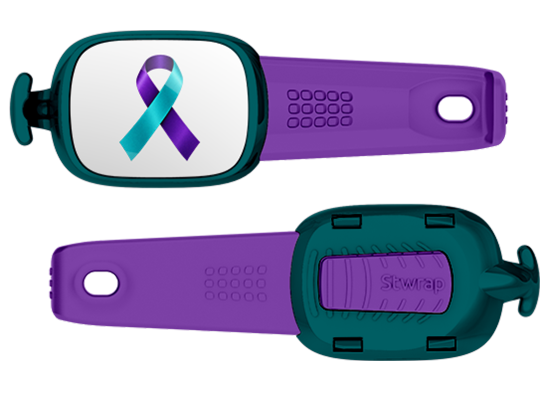 STWRAP suicide prevention purple teal ribbon front and back view