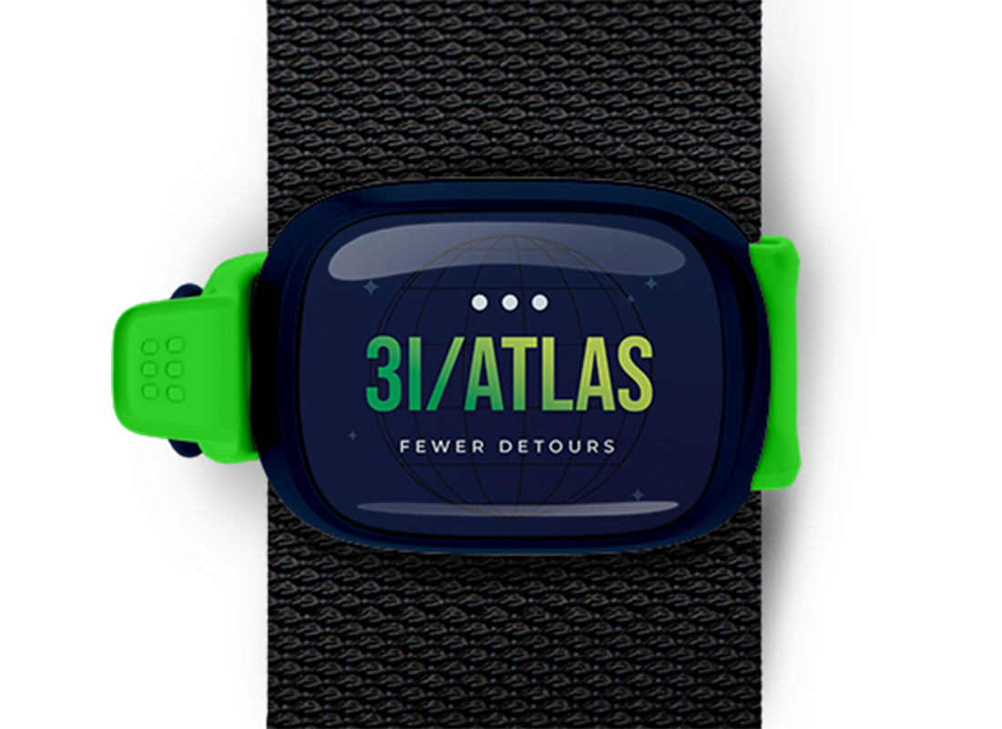 3i atlas bag tag stwrap blue case green band mounted on backpack strap