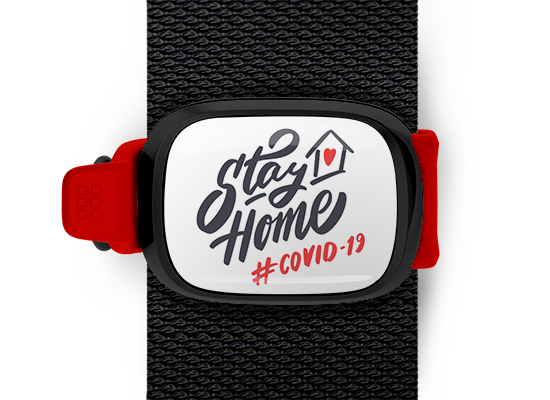 Stay Home pandemic bag tag Stwrap with default title case mounted on backpack strap