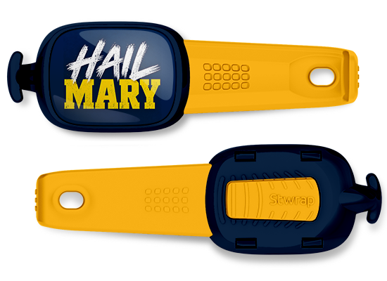 Hail Mary blue and gold college football Stwrap bag tag front and back