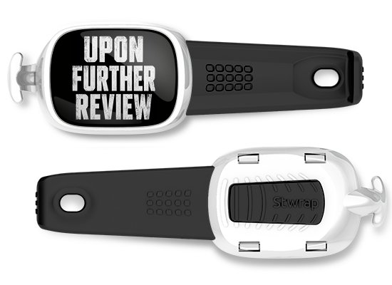 Upon Further Review college football Stwrap bag tag front and back