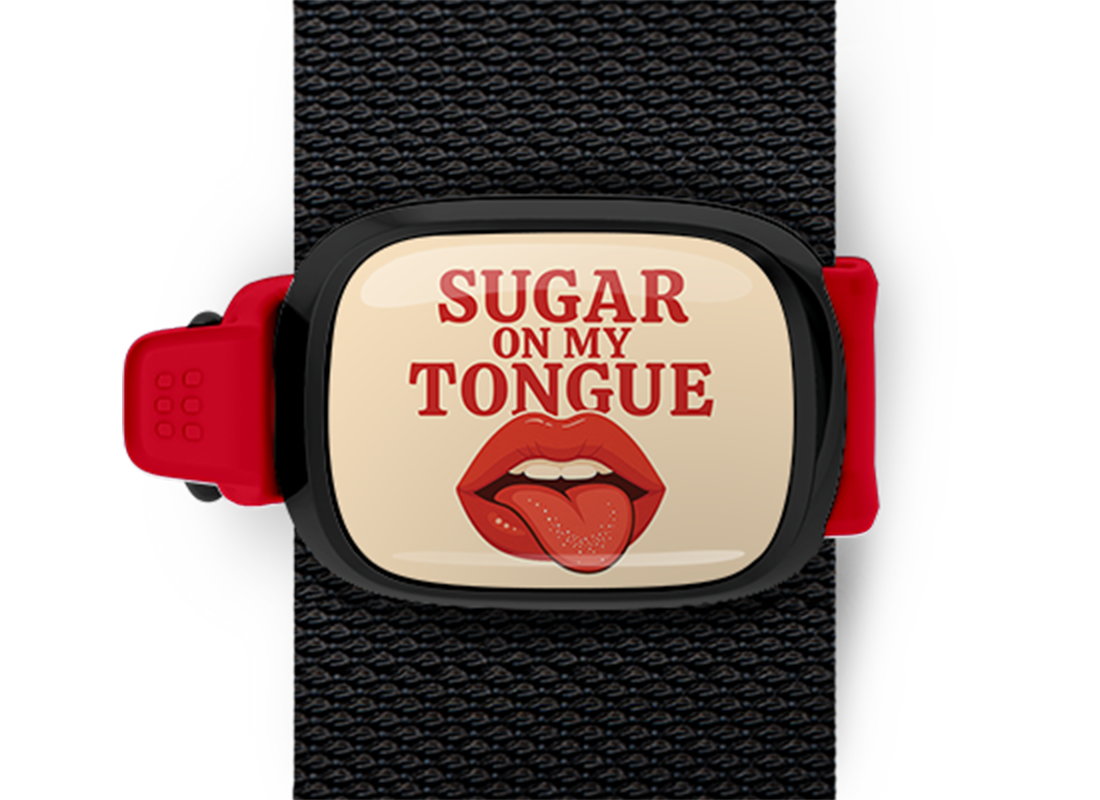 Sugar On My Tongue bag tag Stwrap mounted on backpack strap