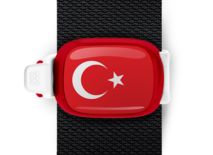 Turkey flag Stwrap bag tag mounted on a bag strap