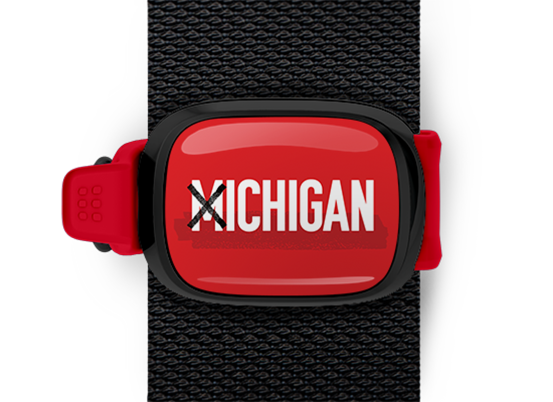 X-ichigan rivalry bag tag Stwrap mounted on backpack strap