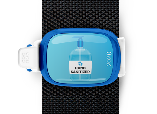 Hand Sanitizer 2020 bag tag Stwrap mounted on backpack strap