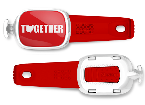 Ohio Together bag tag Stwrap mounted on backpack strap