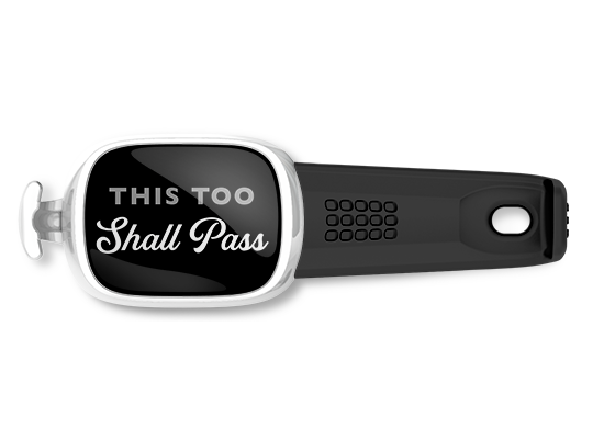 This Too Shall Pass bag tag Stwrap mounted on backpack strap