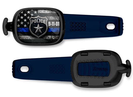 9/11 police tribute Stwrap bag tag front and back view with thin blue line