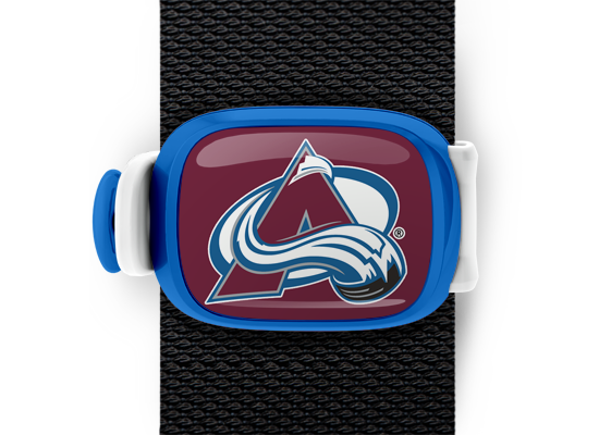 Colorado Avalanche Bag Tag mounted on a bag strap