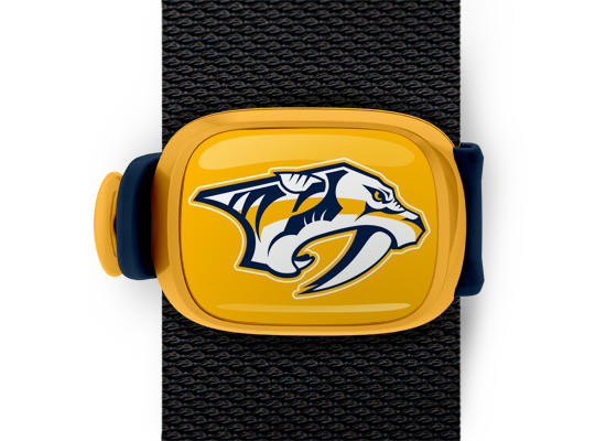 Nashville Predators Bag Tag mounted on a bag strap