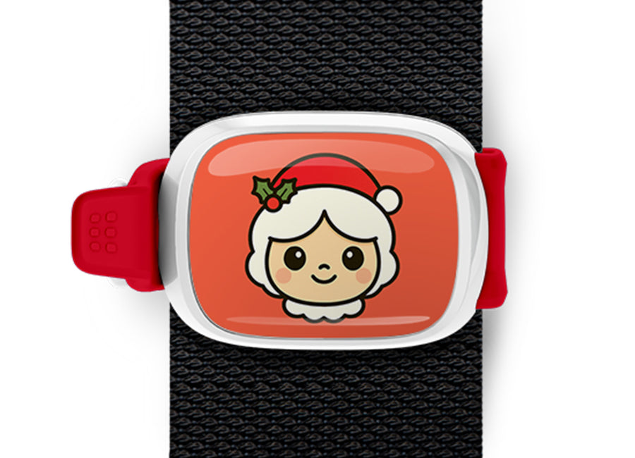 Mrs. Claus Christmas Bag Tag mounted on a bag strap