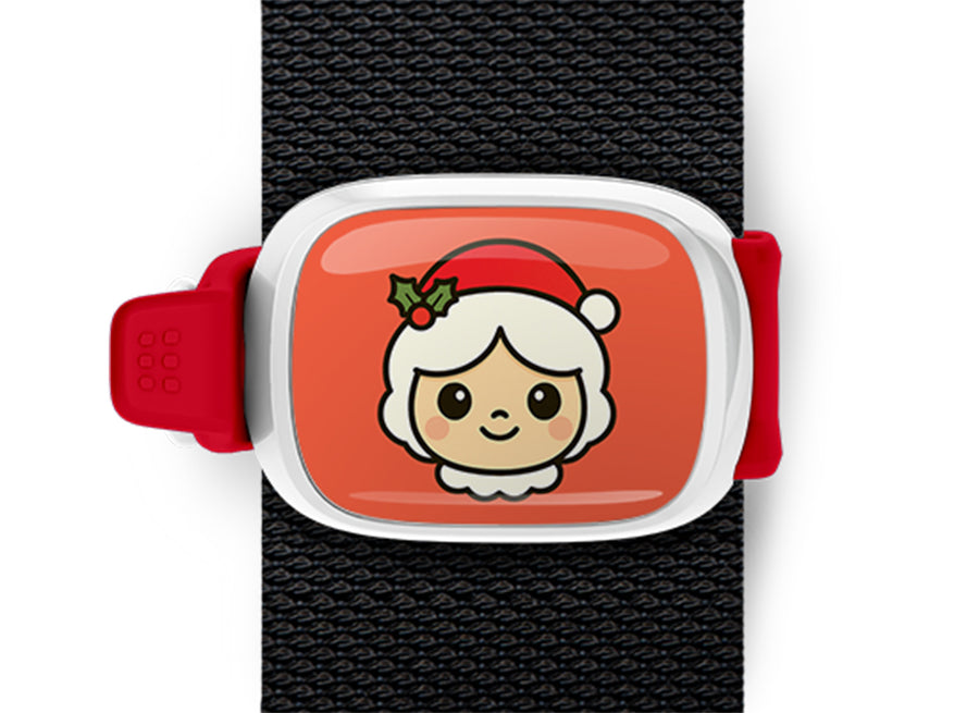 Mrs. Claus Christmas Bag Tag mounted on a bag strap