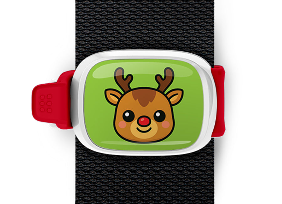 Reindeer Christmas Bag Tag mounted on a bag strap