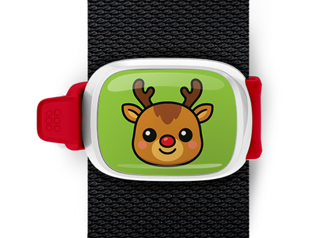 Reindeer bag tag Stwrap mounted on backpack strap