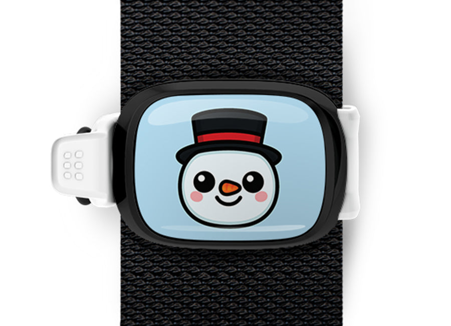 Snowman Christmas Bag Tag mounted on a bag strap