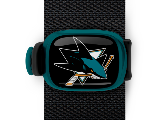 San Jose Sharks Bag Tag mounted on a bag strap