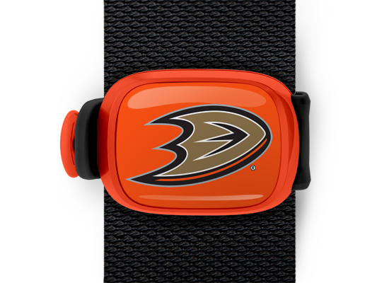 Anaheim Ducks Bag Tag mounted on a bag strap