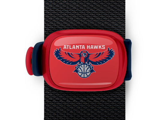 Atlanta Hawks Bag Tag mounted on a bag strap