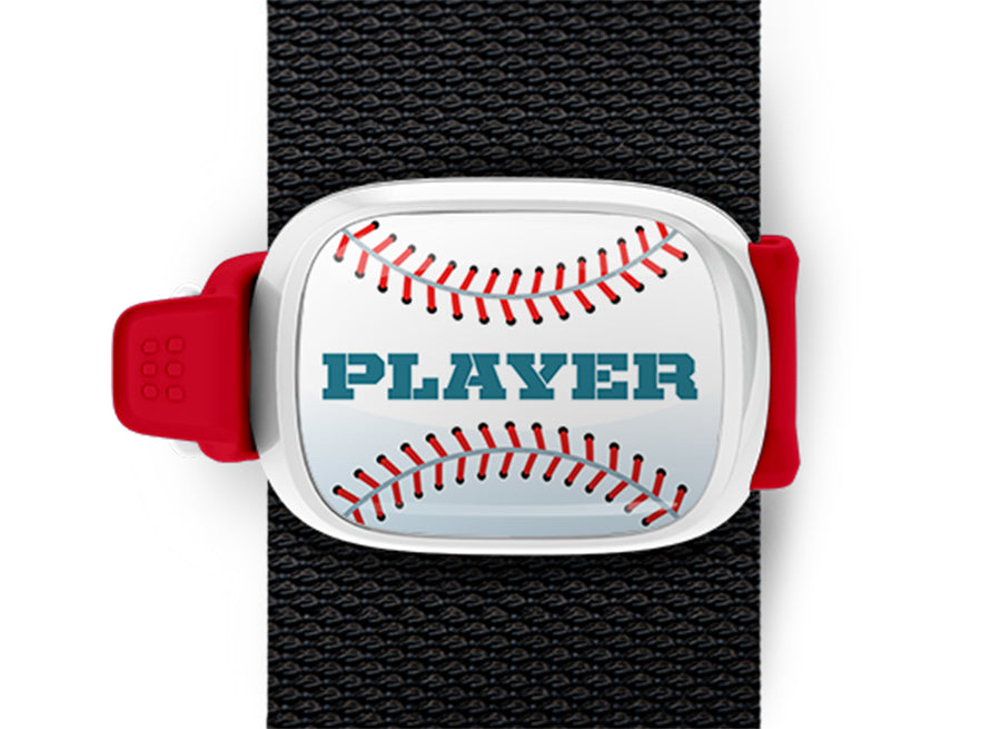 Baseball Player Bag Tag mounted on a sports bag strap